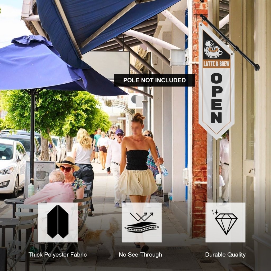 Latte & Brew Open Banner for Coffee Shop Cafe Owners, White(Flag Only)