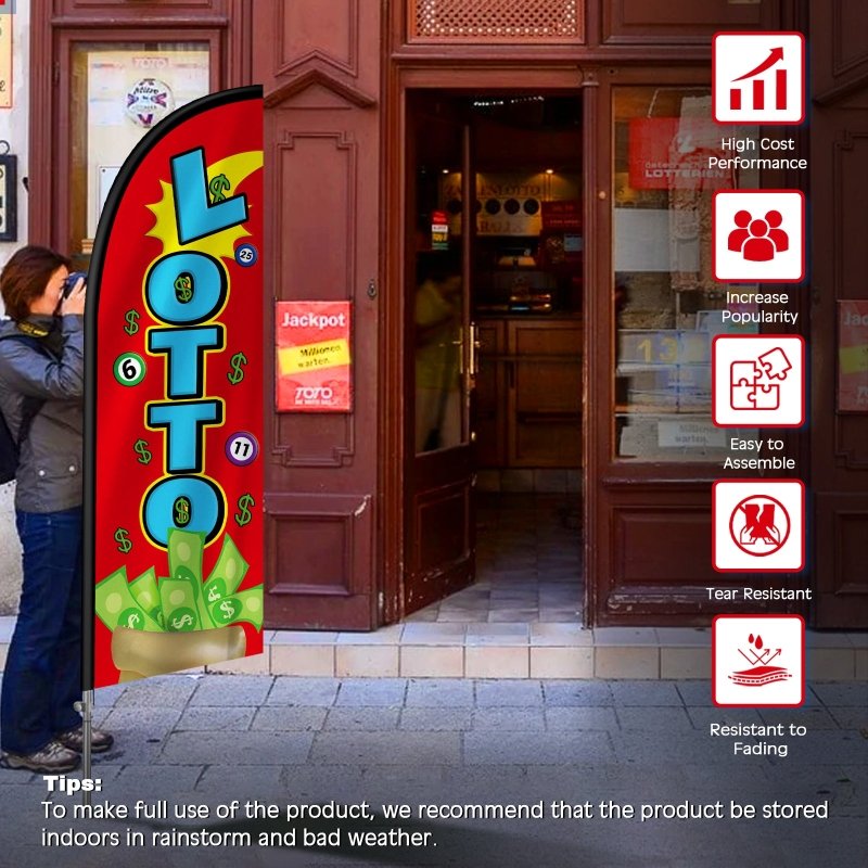 Lotto Sign - 8FT Lotto Banner Feather Flag with Stainless Steel Pole Kit(2m flag set)