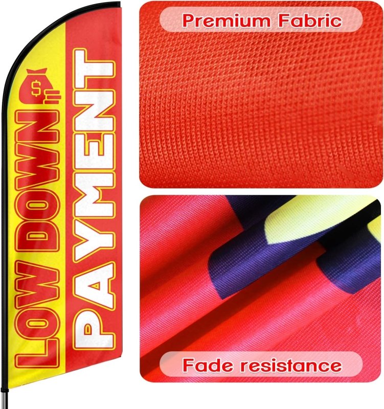 Low Down Payment Themed Feather Flag, 11FT Low Down Payment Advertising Swooper Flag Fit 15FT Flagpole(Flagpole Not Included 4.3)