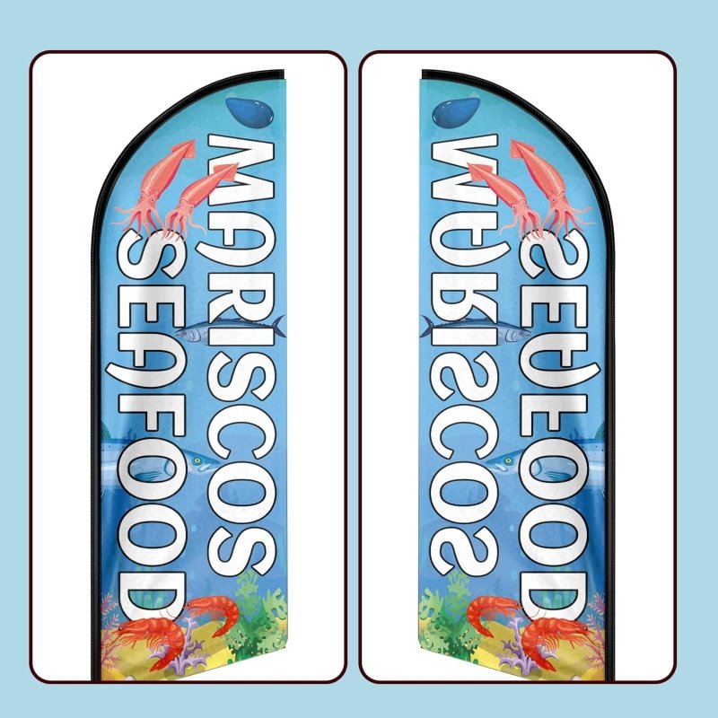 Mariscos Seafood Themed Feather Flag, 11FT Mariscos Seafood Advertising Swooper Flag Fit 15FT Flagpole(Flagpole Not Included 4.3)