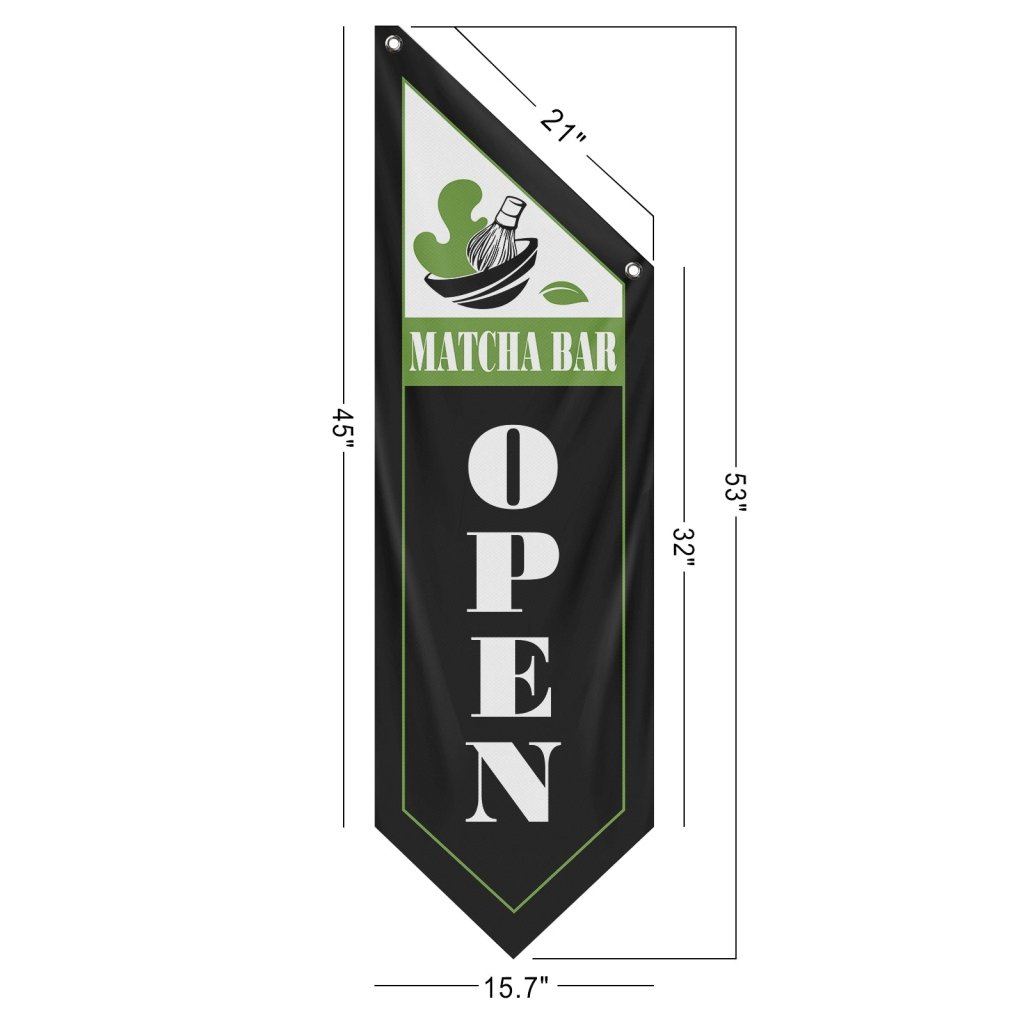 Matcha Bar Open Flag – Double - Sided Vintage Banner, Black (Flag Only)