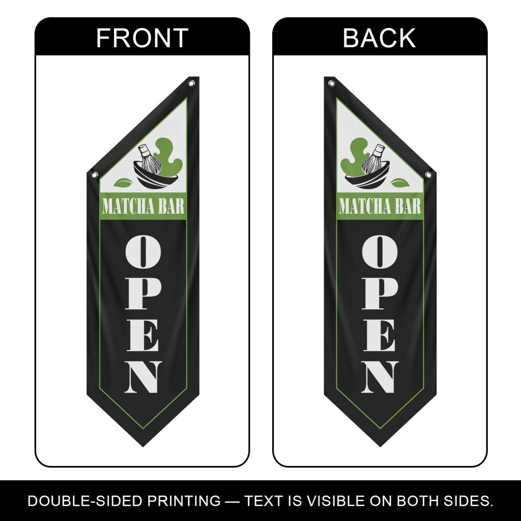 Matcha Bar Open Flag – Double - Sided Vintage Banner, Black (Flag Only)