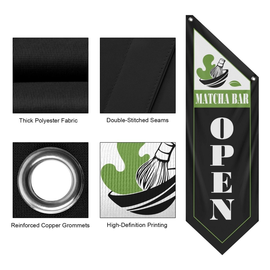 Matcha Bar Open Flag – Double - Sided Vintage Banner, Black (Flag Only)