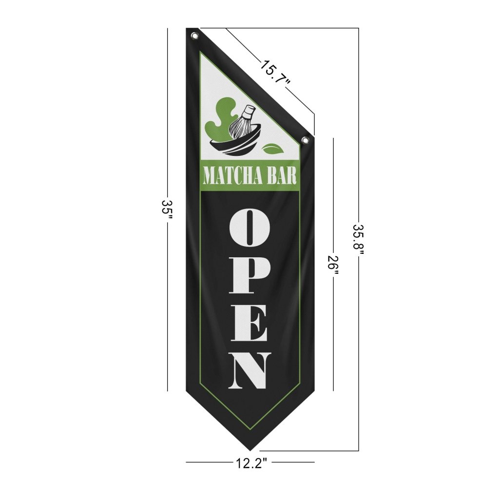 Matcha Bar Open Flag – Double - Sided Vintage Banner, Black (Flag Only)
