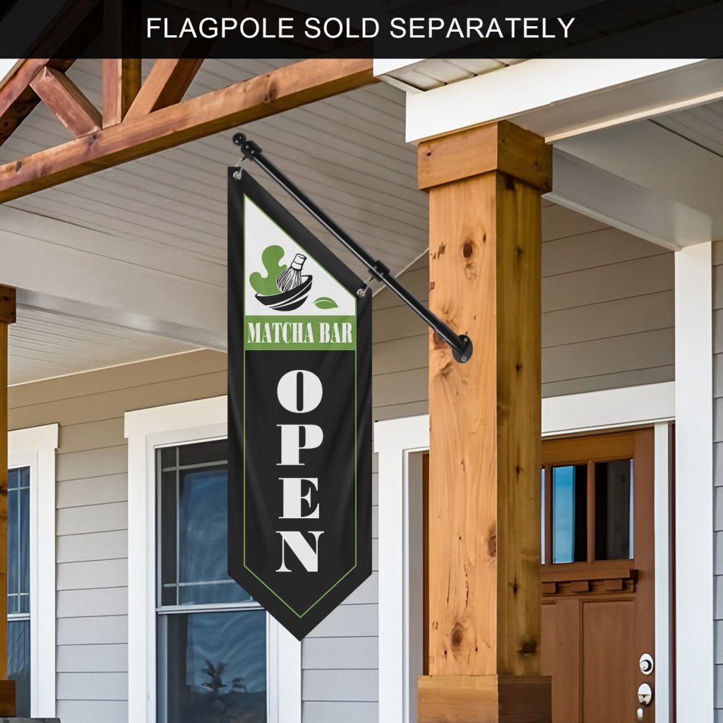 Matcha Bar Open Flag – Double - Sided Vintage Banner, Black (Flag Only)