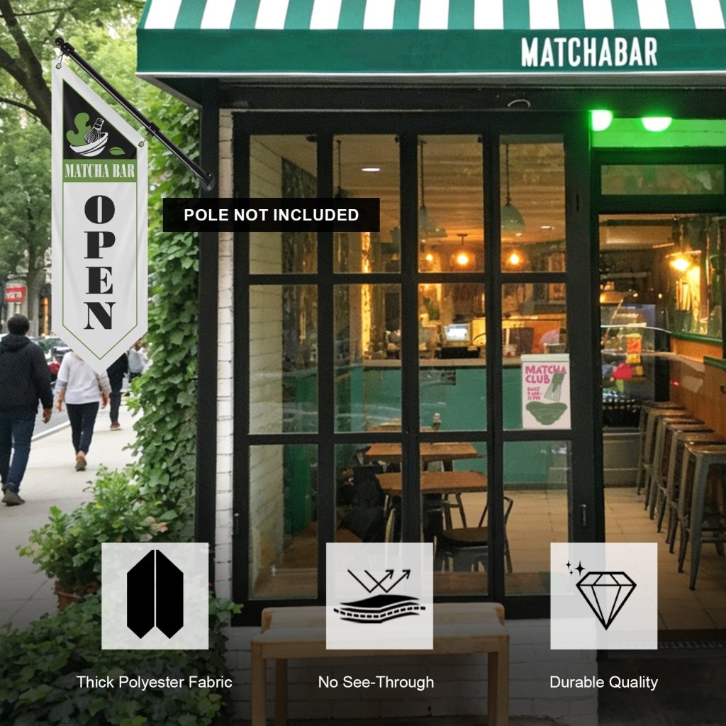 Matcha Bar Open Flag Double Sided Vintage Banner, White (Flag Olny)