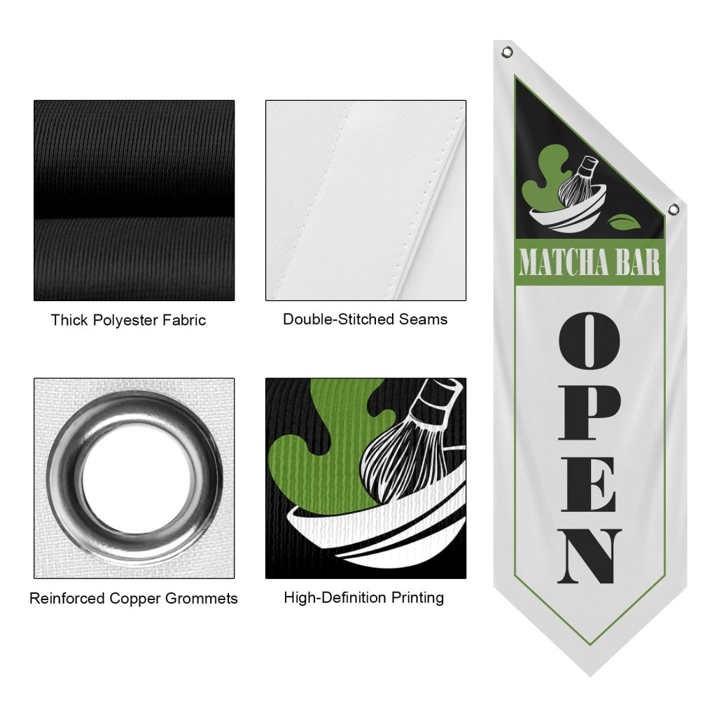 Matcha Bar Open Flag Double Sided Vintage Banner, White (Flag Olny)