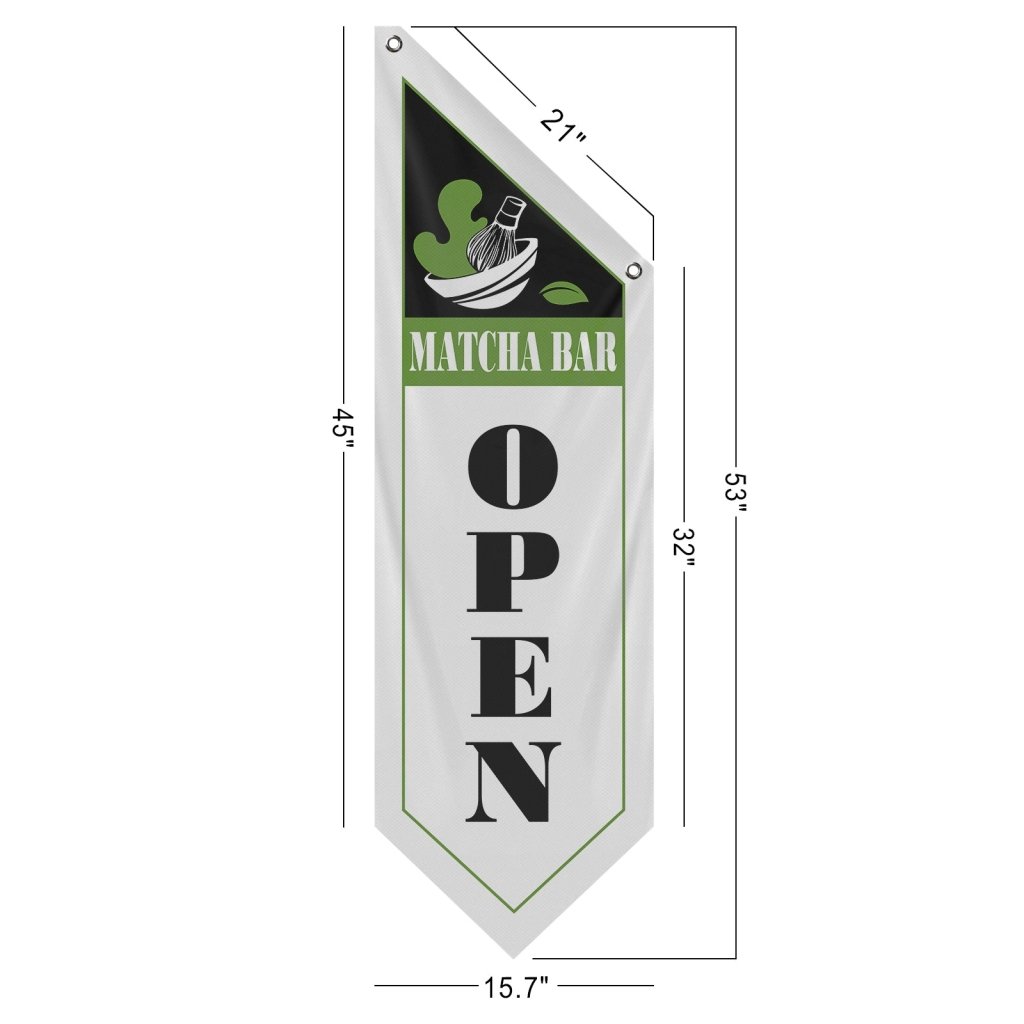 Matcha Bar Open Flag Double Sided Vintage Banner, White (Flag Olny)