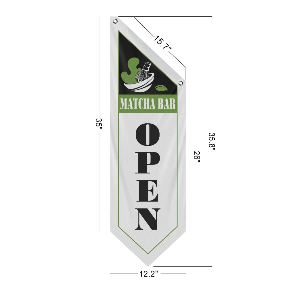 Matcha Bar Open Flag Double Sided Vintage Banner, White (Flag Olny)
