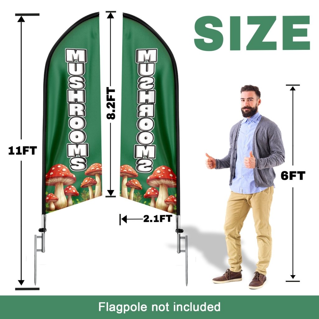Mushroom Sign - 11FT Mushroom Flag with Aluminum Alloy Flagpole/Stainless Steel Ground Stake(3.3m)