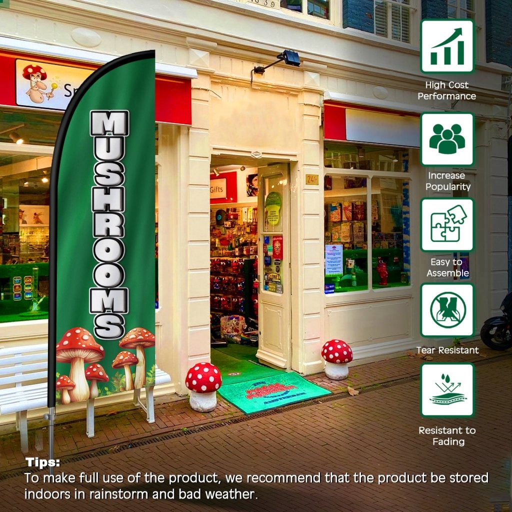 Mushroom sign - 8FT mushroom Feather Flag with Stainless Steel Pole Kit(2m flag set)