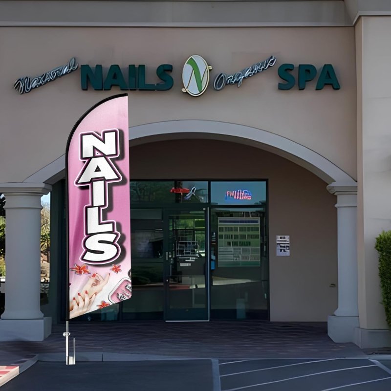 Nail Shop Sign - 11FT Nails Polyester Swooper Flag with Aluminium Alloy Flag Pole Kit(3.4m)
