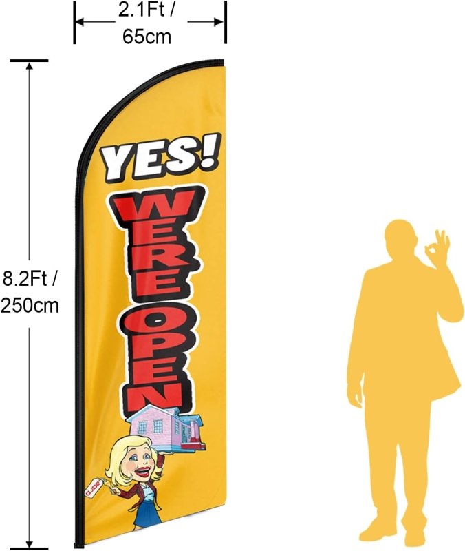 Open Banner Signs - 8FT We Are Open Advertising Swooper Flag (Flagpole Not Included 3.4)