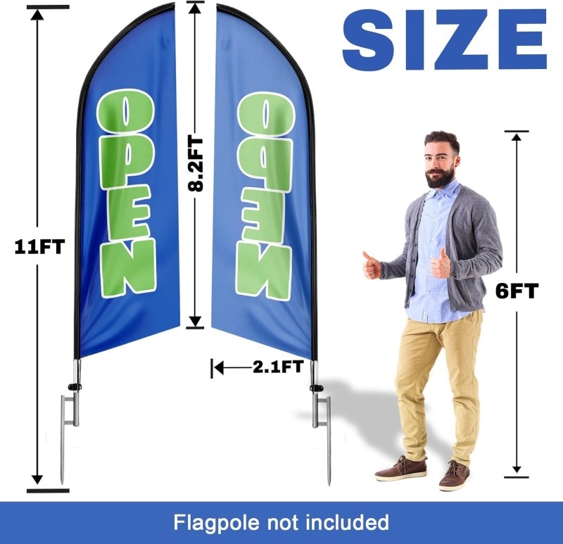 Open Flag - 8FT Open Blue&Green Advertising Swooper Flag(Flagpole Not Included 3.3)