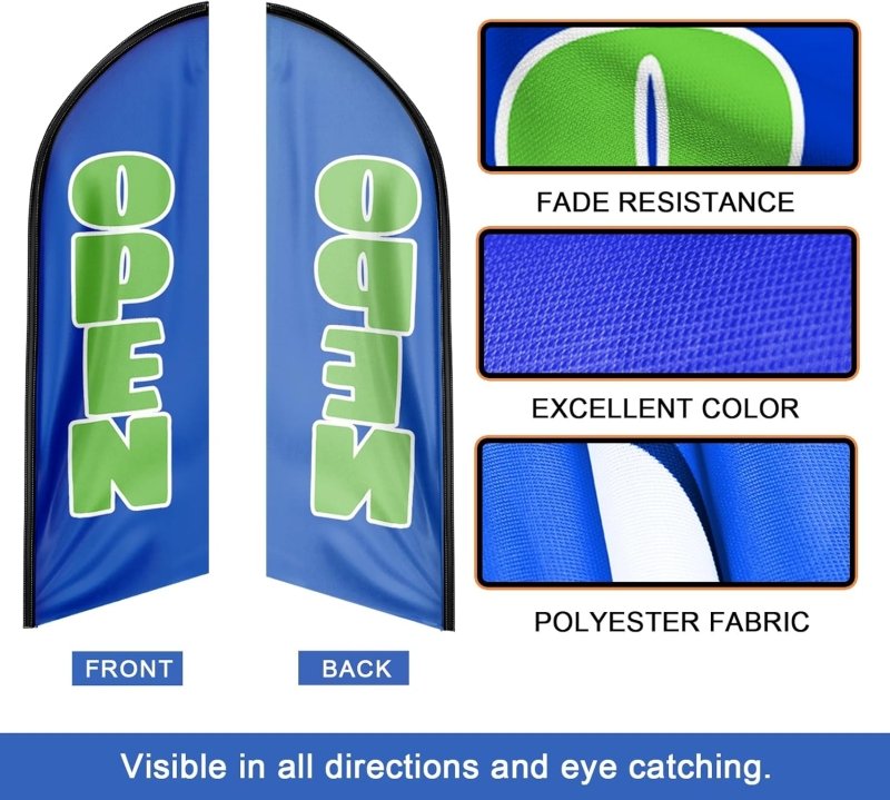 Open Flag - 8FT Open Blue&Green Advertising Swooper Flag(Flagpole Not Included 3.3)