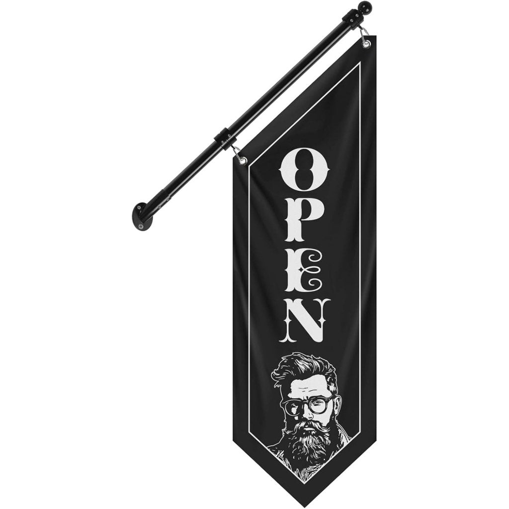 Open Flag, Double - Sided Three - ply Hanging Open Sign with Pole and Mounting Kit（Black - B）