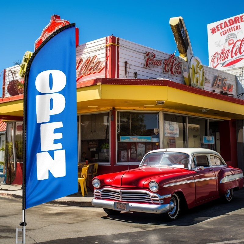 Open Flag Sign - 11FT Polyester Open Flag with Aluminium Alloy Flag Pole Kit, Ground Stake(3.3m)