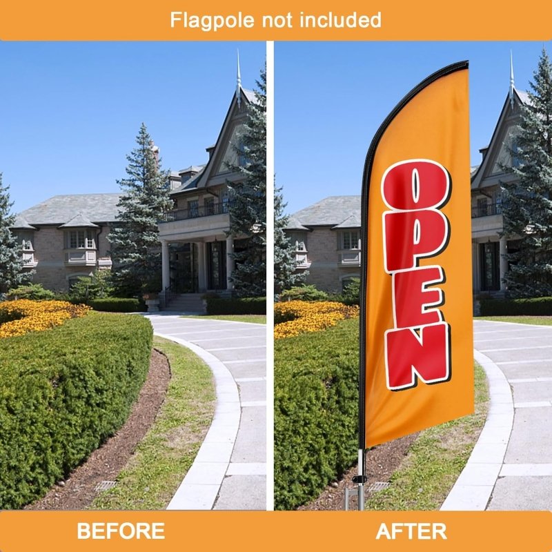 Open Flag Sign - 8FT Open Orange&Red Advertising Swooper Flag(Flagpole Not Included 3.3)