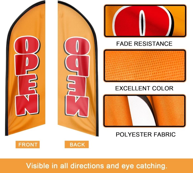 Open Flag Sign - 8FT Open Orange&Red Advertising Swooper Flag(Flagpole Not Included 3.3)