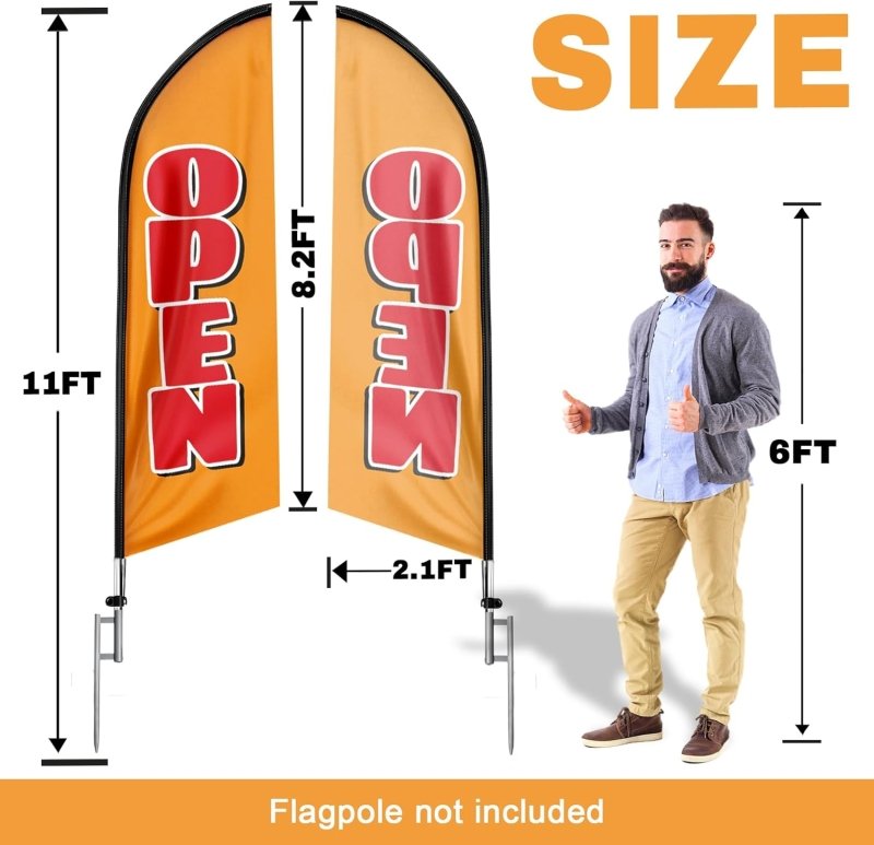 Open Flag Sign - 8FT Open Orange&Red Advertising Swooper Flag(Flagpole Not Included 3.3)