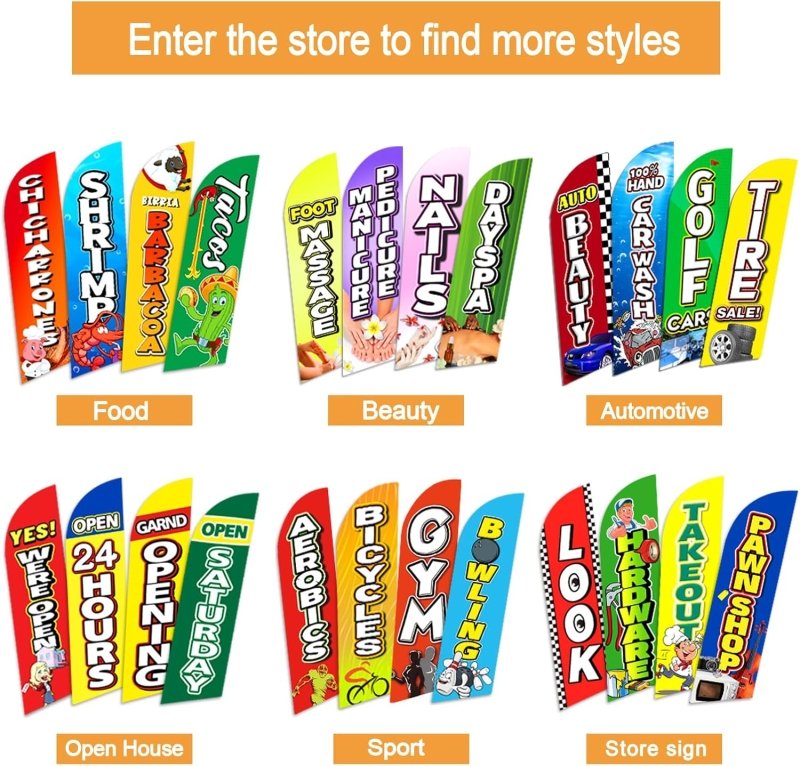 Open Flag Sign - 8FT Open Orange&Red Advertising Swooper Flag(Flagpole Not Included 3.3)