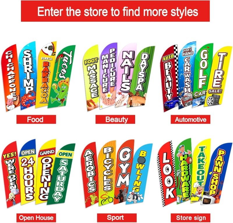 Open Flags for Sale - 8FT Open Red&white Advertising Swooper Flag(Flagpole Not Included 3.3)