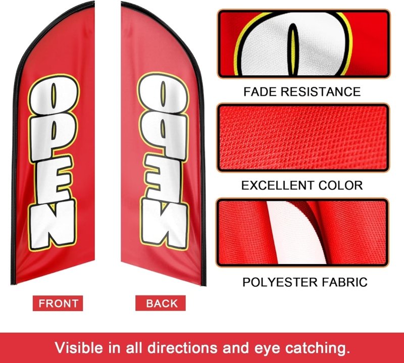 Open Flags for Sale - 8FT Open Red&white Advertising Swooper Flag(Flagpole Not Included 3.3)