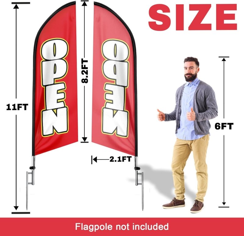 Open Flags for Sale - 8FT Open Red&white Advertising Swooper Flag(Flagpole Not Included 3.3)