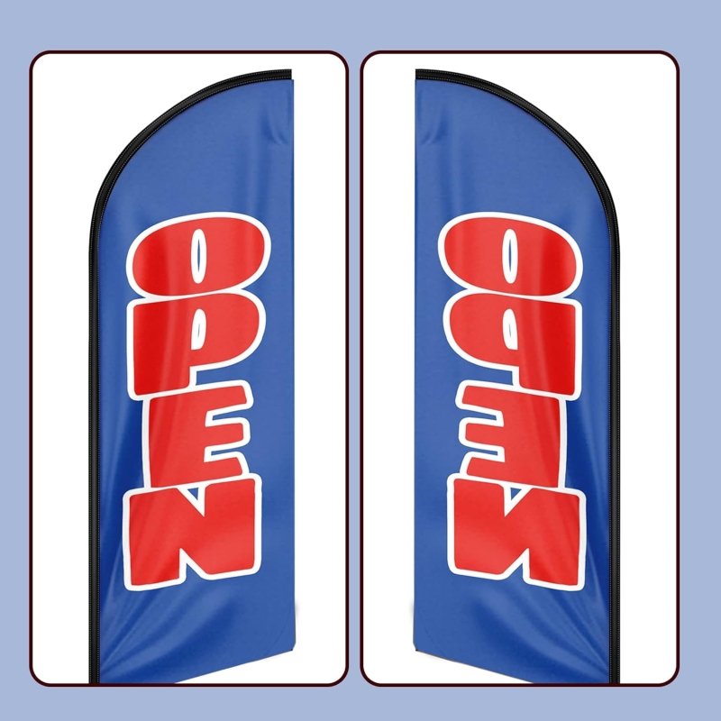 Open For Business Sign - 11FT Open Blue&Red Advertising Swooper Feather Flag Fit 15FT Flagpole(Flagpole Not Included 4.3)