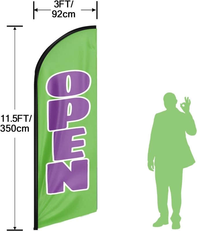 Open Green&Purple Themed Feather Flag, 11FT Open Green&Purple Advertising Swooper Flag Fit 15FT Flagpole(Flagpole Not Included 4.3)