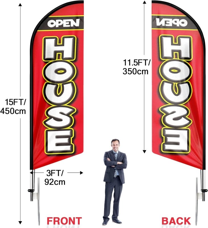 Open House 15FT Polyester Swooper Flag with Pole Kit(4.3m)