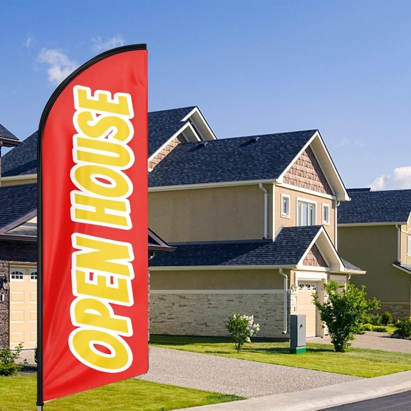 Open House Banner - 8FT Open House Red Advertising Swooper Flag(Flagpole Not Included 3.4)