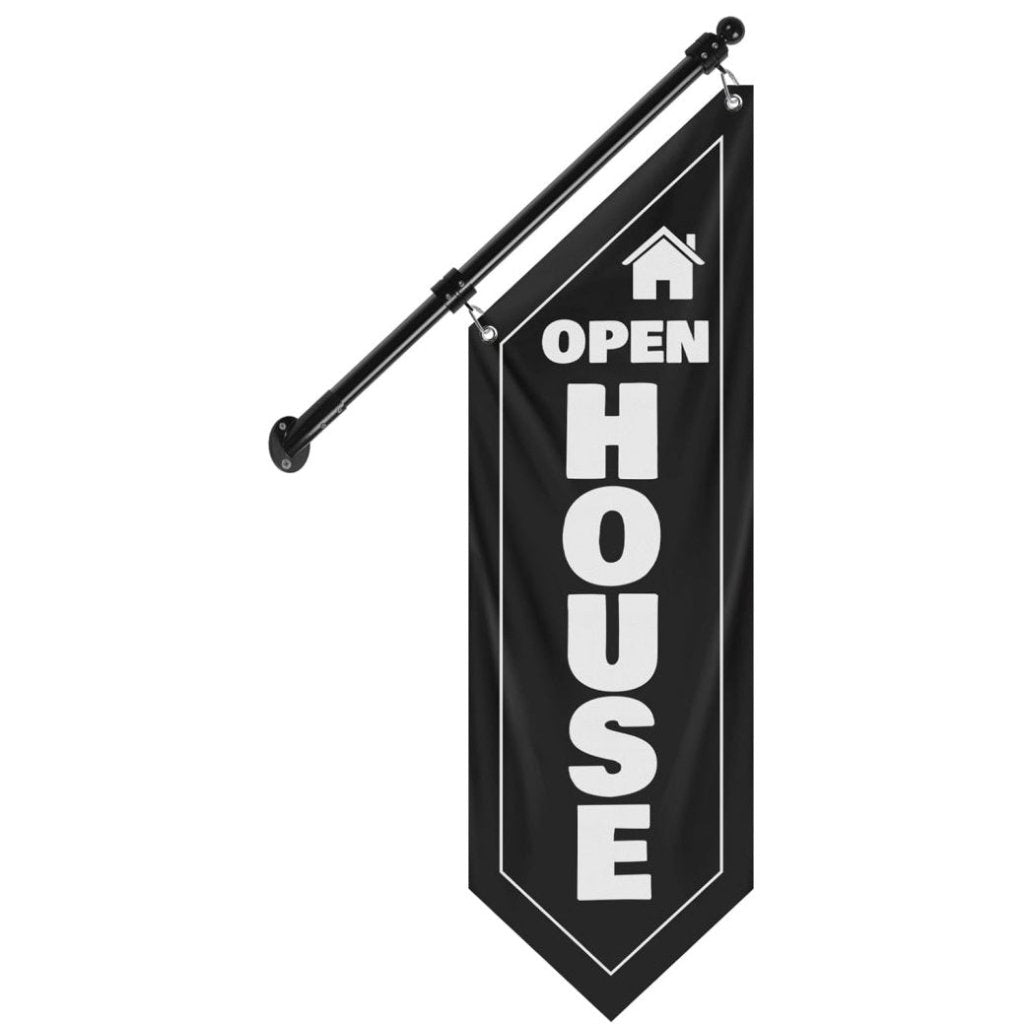 Open House Wall Flag, Double - Sided Three - ply Hanging Open Sign with Pole and Mounting Kit (Black - B)