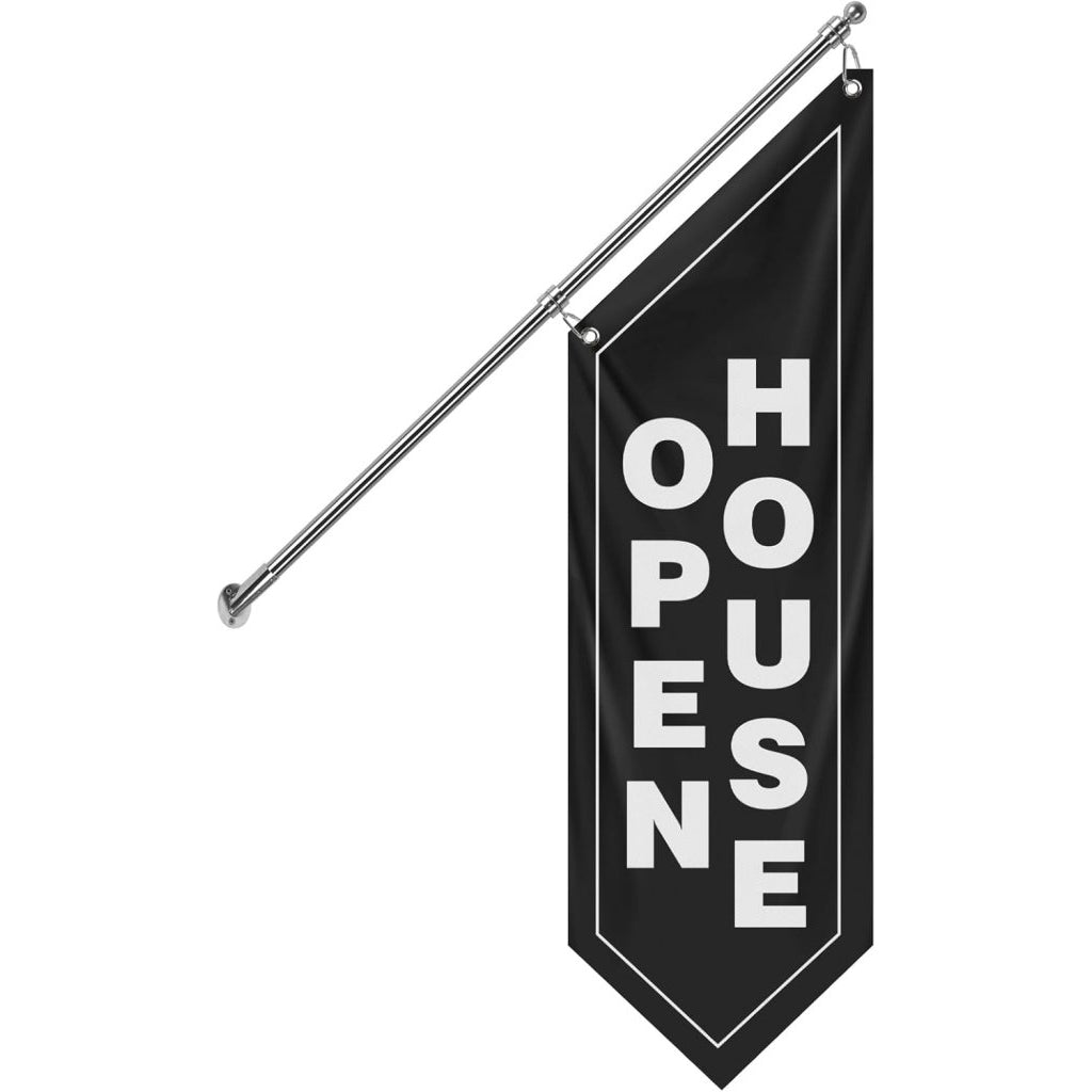 Open House Wall Flag, Double - Sided Three - ply Hanging Open Sign with Pole and Mounting Kit (Black - W)