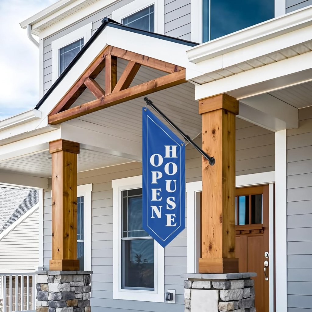 Open House Wall Flag, Double - Sided Three - ply Hanging Open Sign with Pole and Mounting Kit (Blue - B)