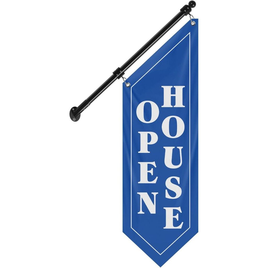 Open House Wall Flag, Double - Sided Three - ply Hanging Open Sign with Pole and Mounting Kit (Blue - B)