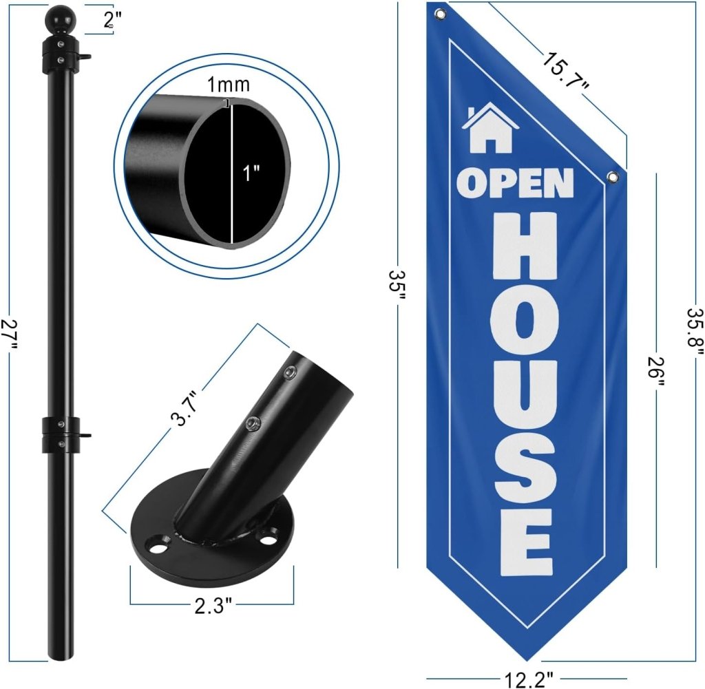 Open House Wall Flag, Double - Sided Three - ply Hanging Open Sign with Pole and Mounting Kit (Blue - B)