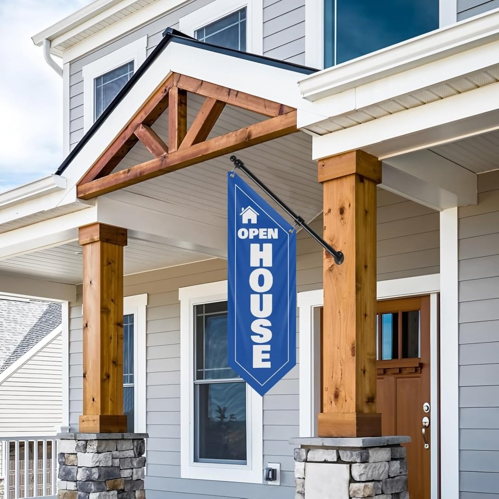Open House Wall Flag, Double - Sided Three - ply Hanging Open Sign with Pole and Mounting Kit (Blue - B)