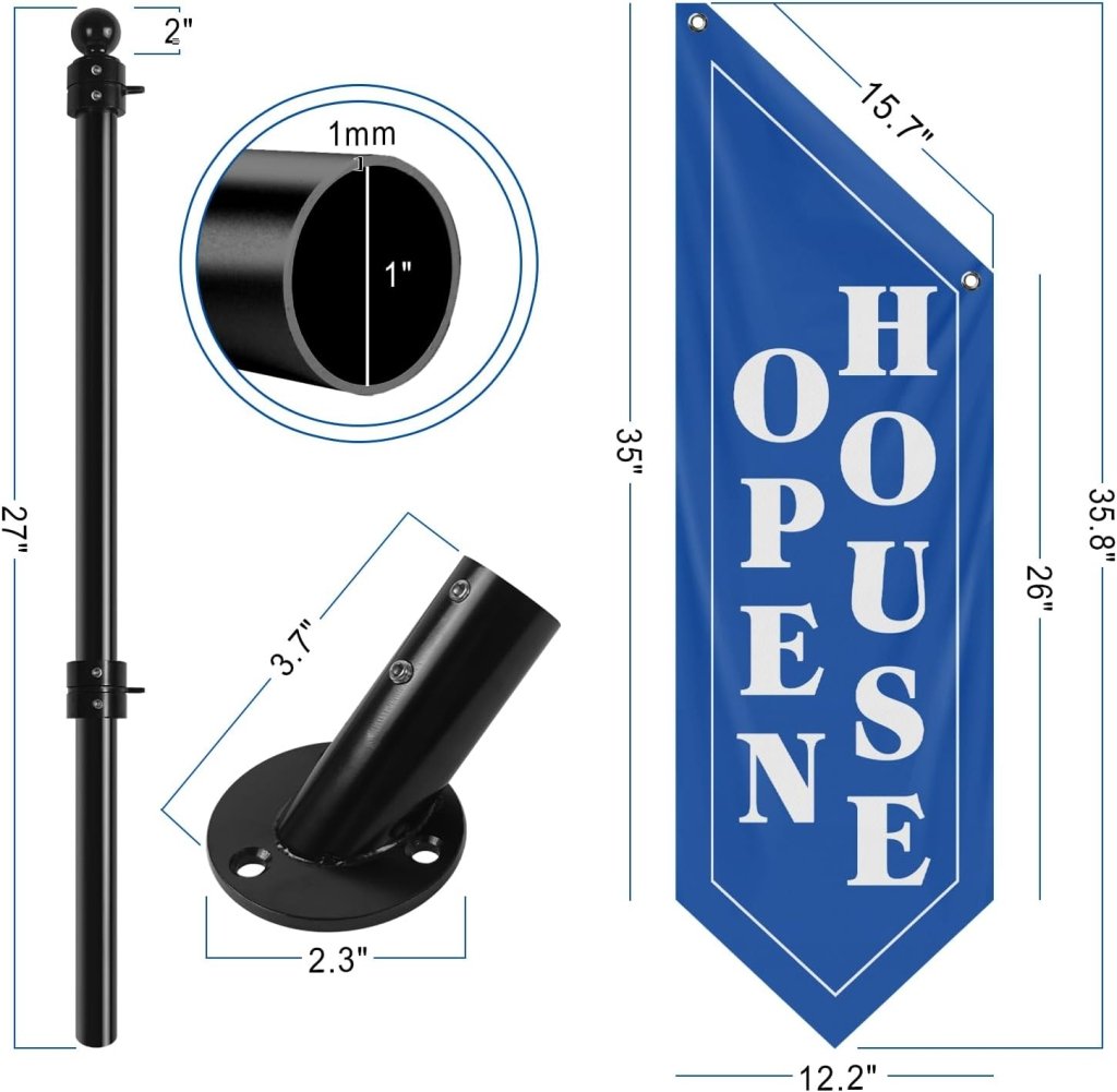 Open House Wall Flag, Double - Sided Three - ply Hanging Open Sign with Pole and Mounting Kit (Blue - B)