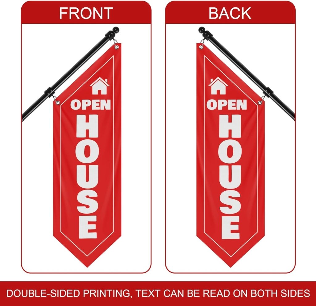 Open House Wall Flag, Double - Sided Three - ply Hanging Open Sign with Pole and Mounting Kit (Red - B)
