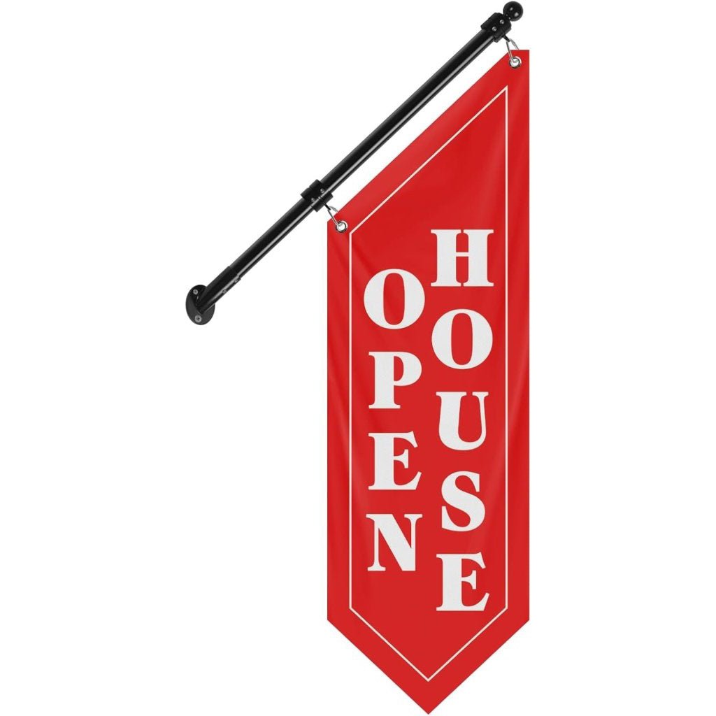 Open House Wall Flag, Double - Sided Three - ply Hanging Open Sign with Pole and Mounting Kit (Red - B)