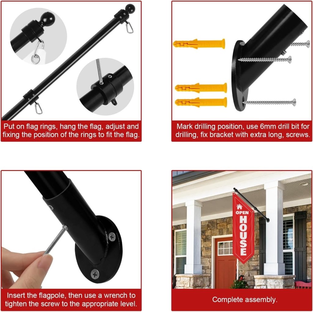 Open House Wall Flag, Double - Sided Three - ply Hanging Open Sign with Pole and Mounting Kit (Red - B)