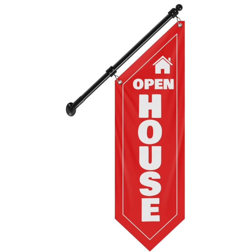 Open House Wall Flag, Double - Sided Three - ply Hanging Open Sign with Pole and Mounting Kit (Red - B)