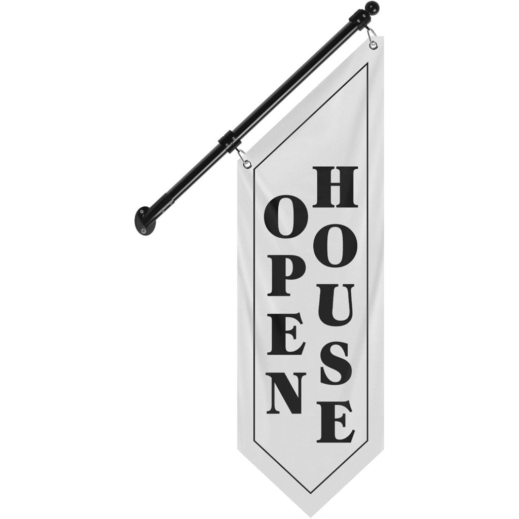 Open House Wall Flag, Double - Sided Three - ply Hanging Open Sign with Pole and Mounting Kit (White - B)