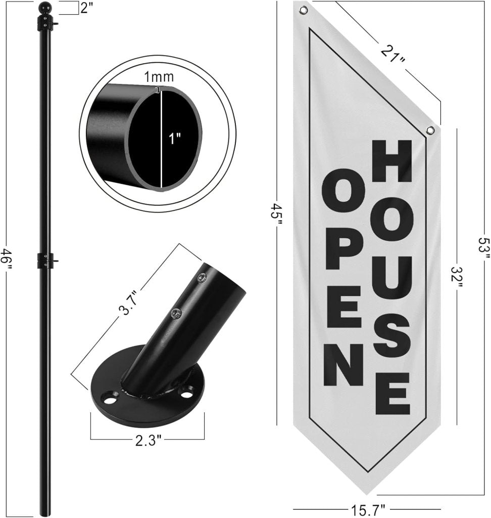 Open House Wall Flag, Double - Sided Three - ply Hanging Open Sign with Pole and Mounting Kit (White - B)