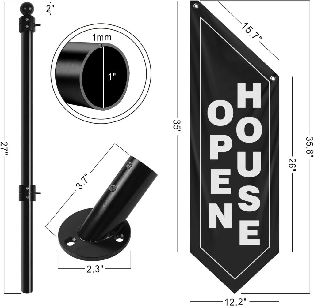 Open House Wall Flag, Double - Sided Three - ply Hanging Open Sign with Pole and Mounting Kit (White - B)