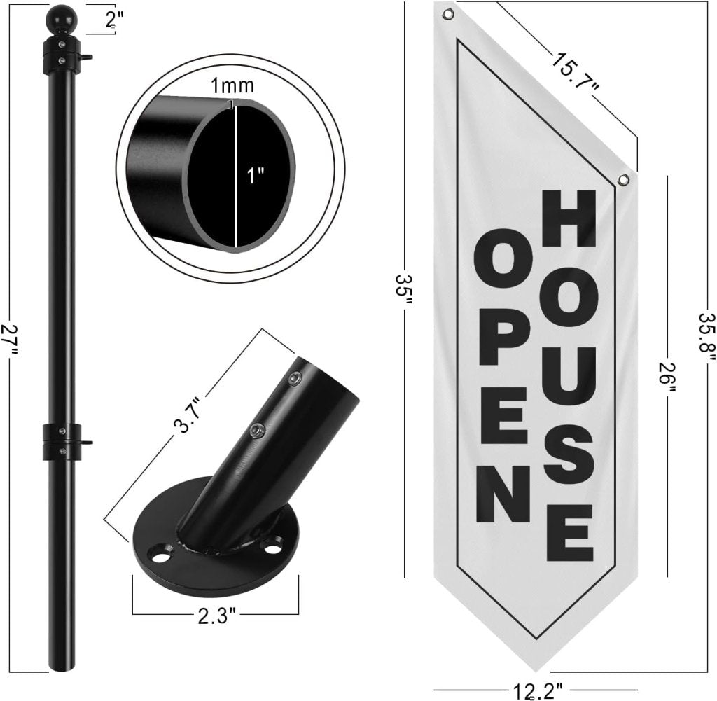Open House Wall Flag, Double - Sided Three - ply Hanging Open Sign with Pole and Mounting Kit (White - B)