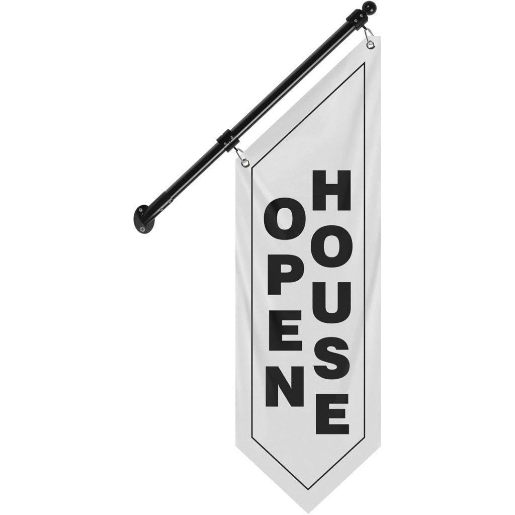 Open House Wall Flag, Double - Sided Three - ply Hanging Open Sign with Pole and Mounting Kit (White - B)