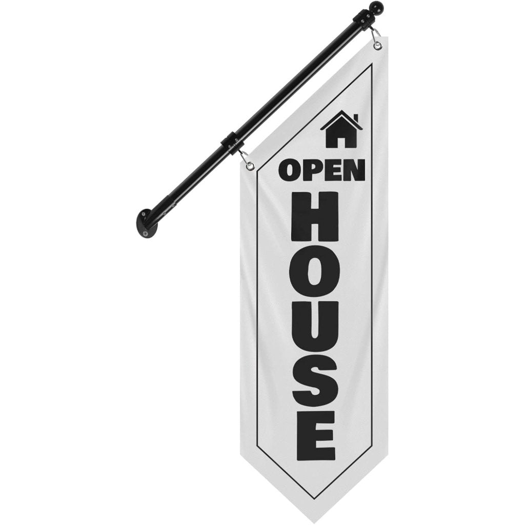 Open House Wall Flag, Double - Sided Three - ply Hanging Open Sign with Pole and Mounting Kit (White - B)