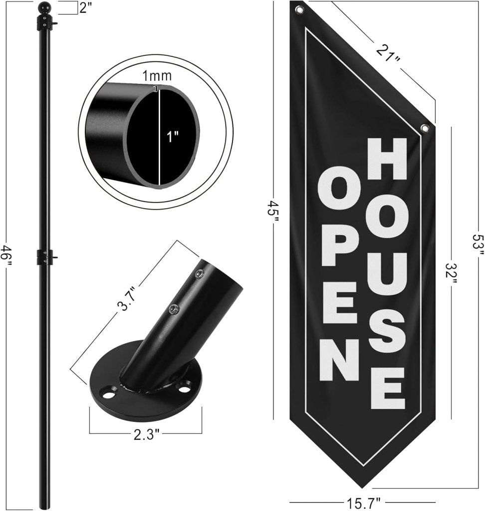 Open House Wall Flag, Double - Sided Three - ply Hanging Open Sign with Pole and Mounting Kit (White - B)